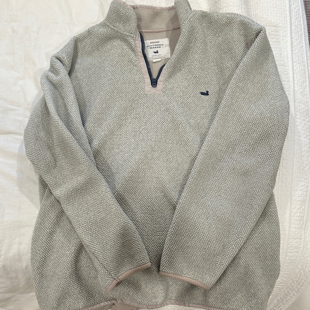 Southern Marsh Men's Zip Up Sweater in Gray and Cream